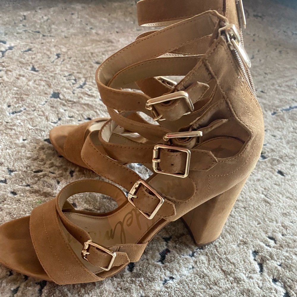Sam Edelman tan suede buckle heels
